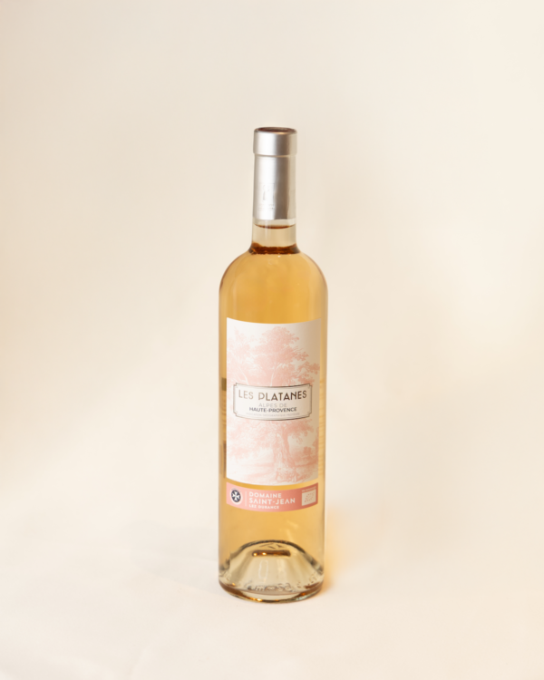 Vin rosé Les Platanes Alpes de Haute-Provence Bouteille de vin rosé "Les Platanes – Alpes de Haute-Provence", domaine Saint-Jean-le-Durance